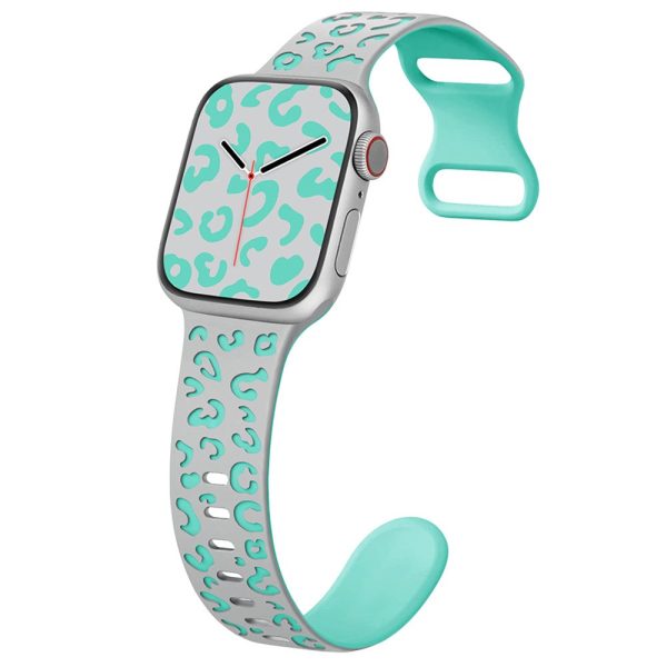 Apple Watch Series 41mm - 40mm - 38mm Leopard Silicone Strap - Grey+Cyan Cheap