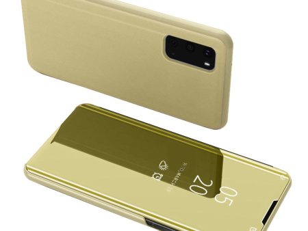 For Samsung Galaxy S20 4G S20 5G View Window Vertical Mirror Leather Mobile Shell Foldable Stand Case - Gold Online now