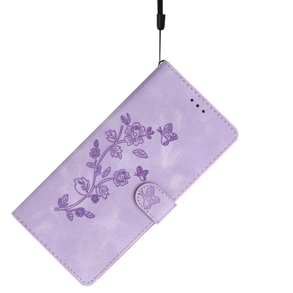 Flower Imprint Leather Case for Sony Xperia 5 , Wallet Stand Mobile Phone Protective Cover - Purple For Discount