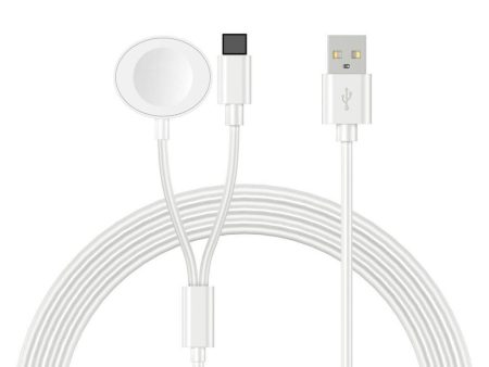 100cm USB to iP   Apple Watch Oval Wireless Charging Dock 2-in-1 Charging Cable - White For Sale