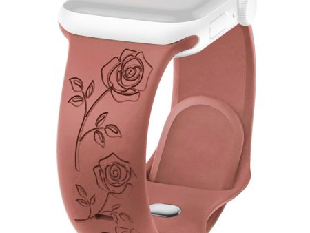 Apple Watch Series 41mm - 40mm - 38mm Rose Engraved Watch Strap Silicone Band - Hawthorn Red Discount