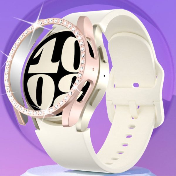 Samsung Galaxy Watch7 40mm Watch Case Rhinestone Decor Hard Bump Resistant Protective Frame - White Online now