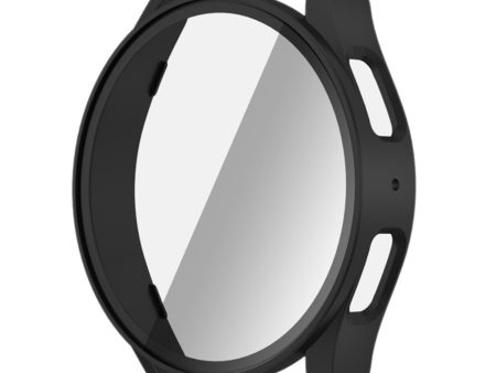 Samsung Galaxy Watch7 44mm Bump Resistant Watch Case with Built-In Tempered Glass Film - Black For Sale