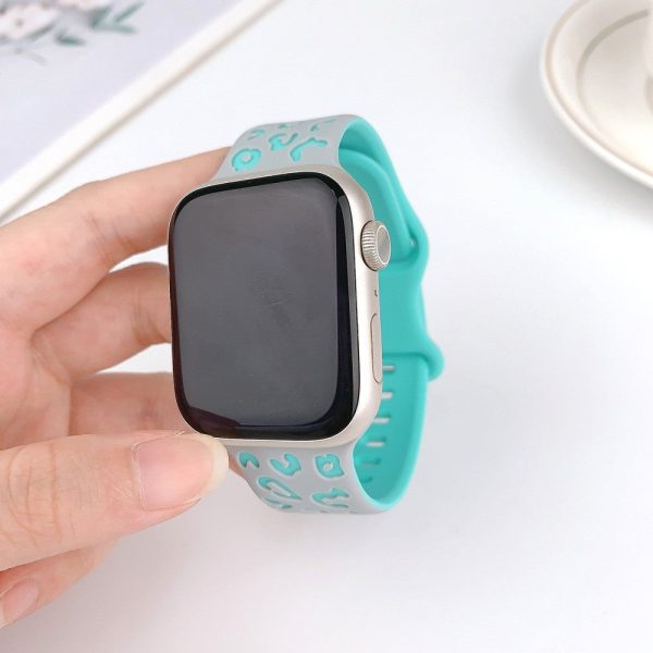 Apple Watch Series 41mm - 40mm - 38mm Leopard Silicone Strap - Grey+Cyan Cheap