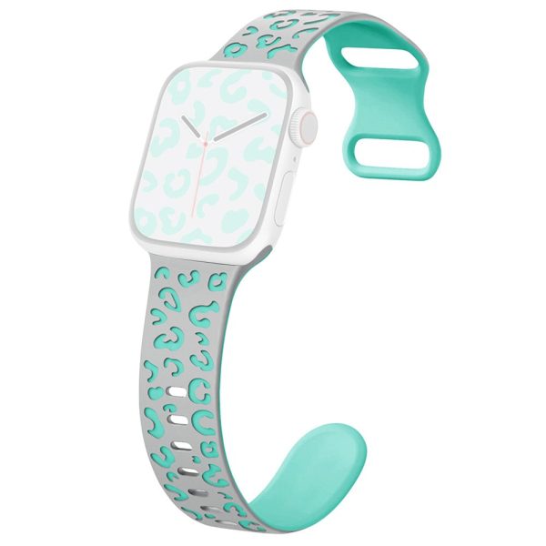 Apple Watch Series 41mm - 40mm - 38mm Leopard Silicone Strap - Grey+Cyan Cheap