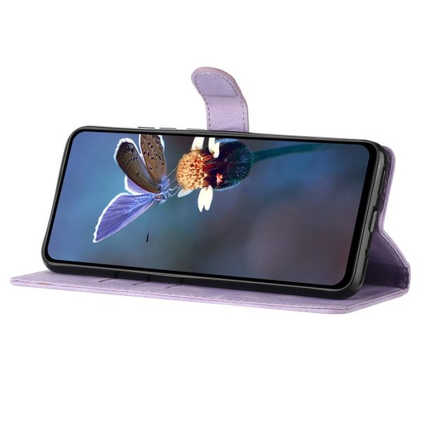 Flower Imprint Leather Case for Sony Xperia 5 , Wallet Stand Mobile Phone Protective Cover - Purple For Discount