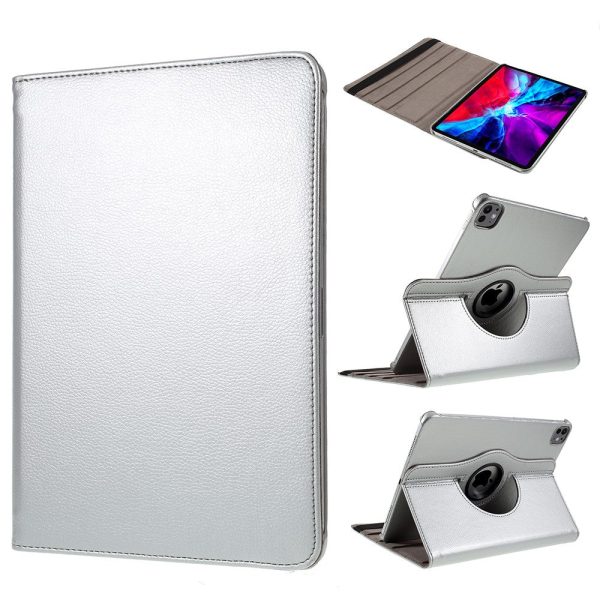 iPad Pro 13 (2024) Case Vegan Leather Tablet Cover 360 Degree Rotating stand  - Silver Hot on Sale