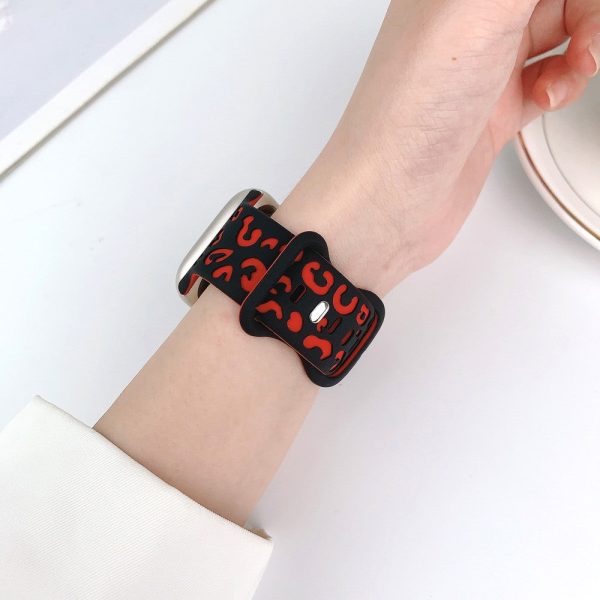 Apple Watch Series 41mm - 40mm - 38mm Leopard Silicone Strap - Black+Red Supply