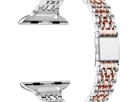 Apple Watch Series 41mm - 40mm - 38mm Watch Strap Stainless Steel Band - Silver+Rose Gold For Sale