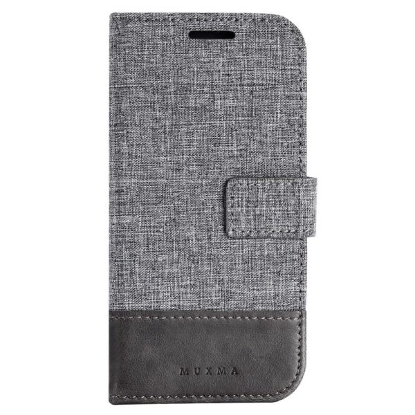 MUXMA Leather Canvas Splicing Stand Mobile Phone Cover Shell for Samsung Galaxy A5 (2017) SM-A520 - Grey Hot on Sale