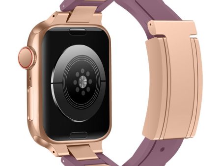 Apple Watch Series 41mm - 40mm - 38mm Stainless Steel+Rubber Strap - Purple+Rose Gold Buckle Online