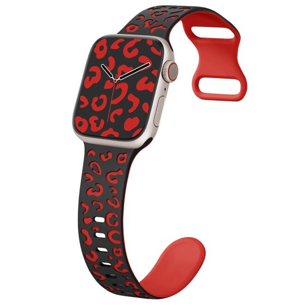 Apple Watch Series 41mm - 40mm - 38mm Leopard Silicone Strap - Black+Red Supply