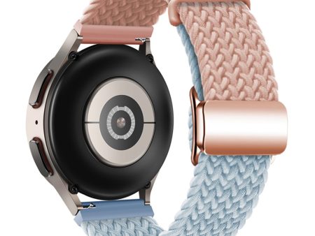 22mm Universal Smartwatch Strap Magnetic Buckle Replacement Woven Wrist Band - Pink+Blue Rose Gold Buckle For Sale