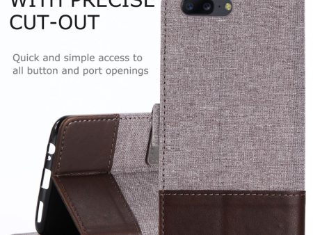 MUXMA Splicing Leather Canvas Stand Mobile Phone Casing for OnePlus 5 - Brown Online