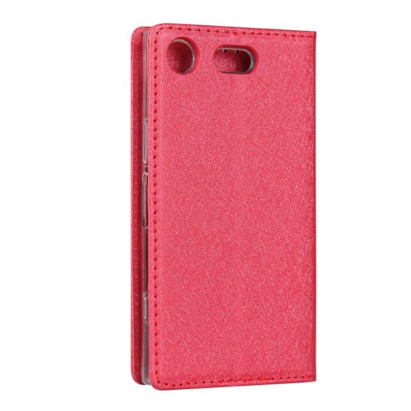 Silk Texture Wallet Stand Mobile Phone Leather Case Cover for Sony Xperia XZ1 Compact - Red Online