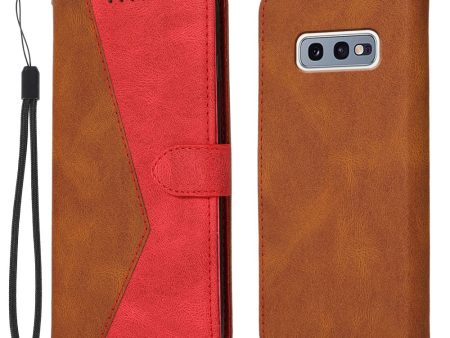 Color Splicing Leather Wallet Stand Mobile Phone Protection Cover Shell with Lanyard for Samsung Galaxy S10e - Brown Red Hot on Sale