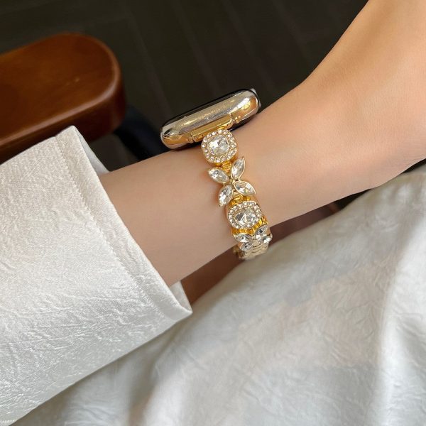 Apple Watch Series 41mm - 40mm - 38mm Band Zircon Gems Bracelet - Gold Hot on Sale