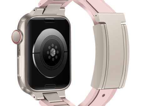 Apple Watch Series 41mm - 40mm - 38mm Stainless Steel+Rubber Strap - Pink+Starlight Buckle Cheap