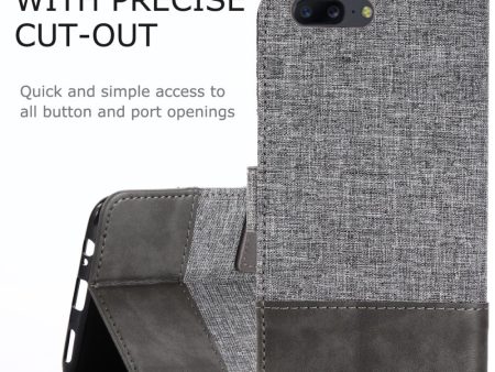 MUXMA Splicing Leather Canvas Stand Mobile Phone Cover for OnePlus 5 - Grey Online Hot Sale