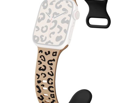 Apple Watch Series 41mm - 40mm - 38mm Leopard Silicone Strap - Milk Tea+Black For Sale