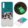 Luminous IMD Patterned Soft TPU Gel Cover for Huawei P20 - Dog Wearing Headphone Online Sale