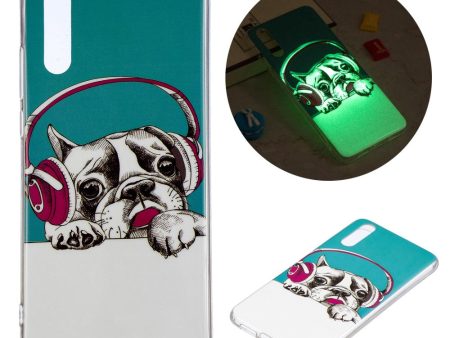 Luminous IMD Patterned Soft TPU Gel Cover for Huawei P20 - Dog Wearing Headphone Online Sale