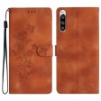 Flower Imprint Leather Case for Sony Xperia 5 , Wallet Stand Mobile Phone Protective Cover - Brown Supply