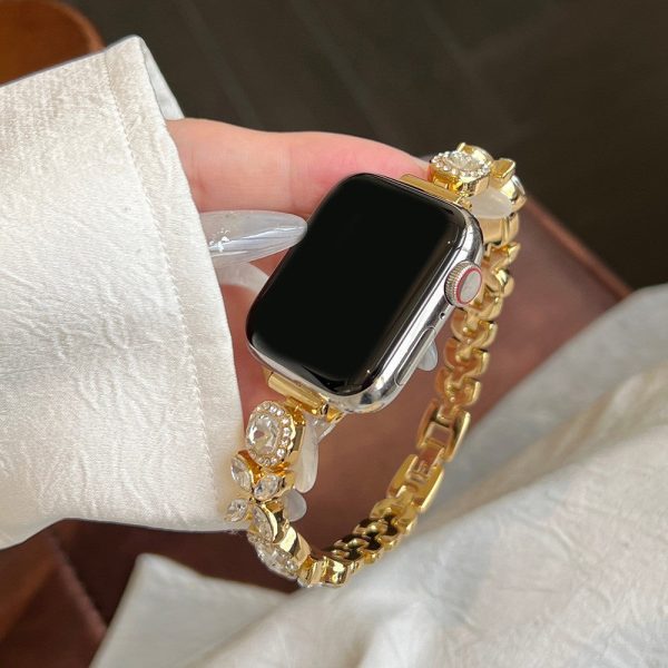 Apple Watch Series 41mm - 40mm - 38mm Band Zircon Gems Bracelet - Gold Hot on Sale