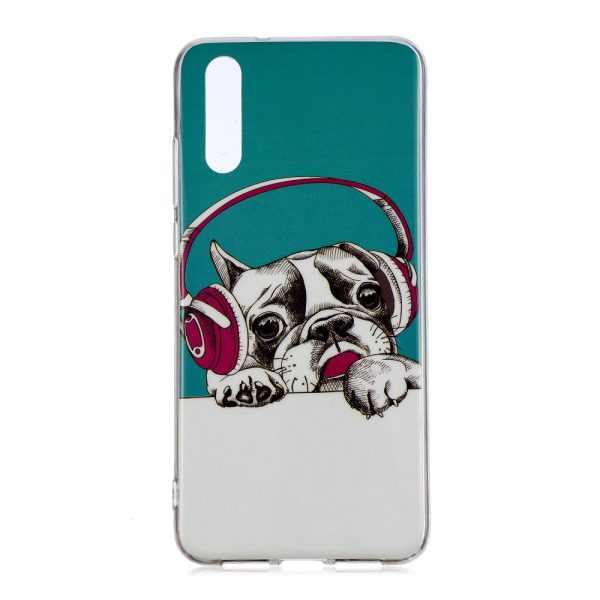 Luminous IMD Patterned Soft TPU Gel Cover for Huawei P20 - Dog Wearing Headphone Online Sale