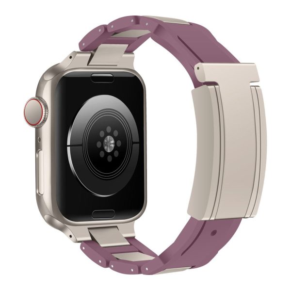 Apple Watch Series 41mm - 40mm - 38mm Stainless Steel+Rubber Strap - Purple+Starlight Buckle For Discount