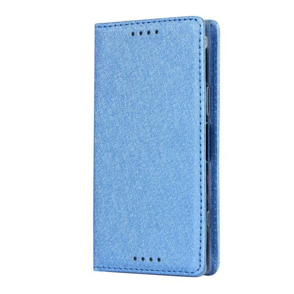 Silk Texture Wallet Stand Mobile Phone Leather Case Cover for Sony Xperia XZ1 Compact - Blue on Sale