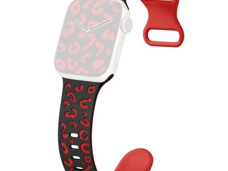 Apple Watch Series 41mm - 40mm - 38mm Leopard Silicone Strap - Black+Red Supply