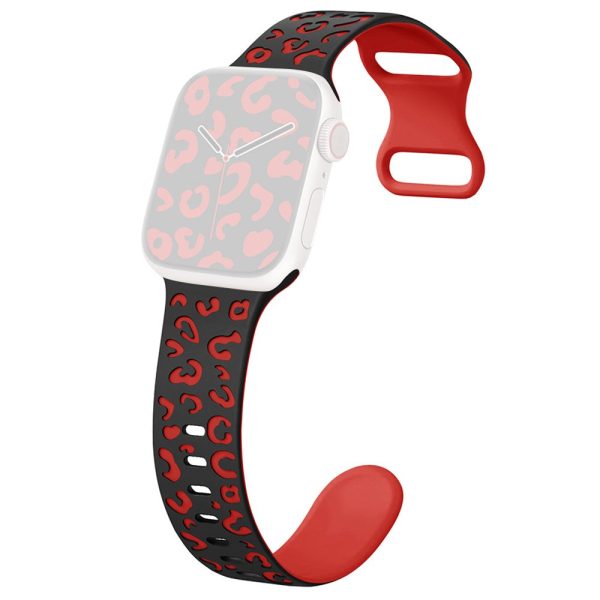 Apple Watch Series 41mm - 40mm - 38mm Leopard Silicone Strap - Black+Red Supply