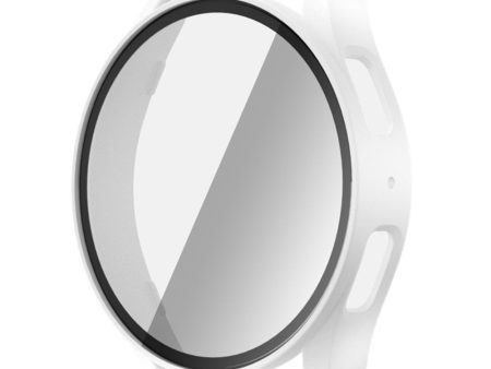 Samsung Galaxy Watch7 44mm Bump Resistant Watch Case with Built-In Tempered Glass Film - White on Sale