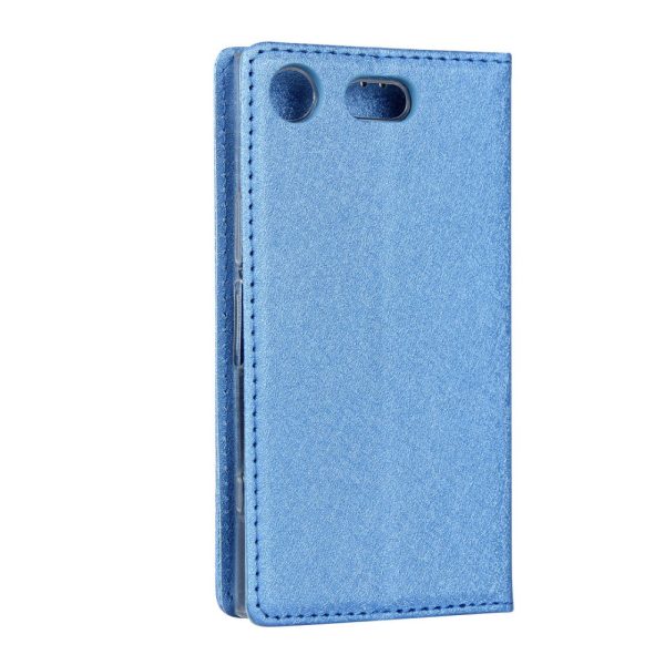 Silk Texture Wallet Stand Mobile Phone Leather Case Cover for Sony Xperia XZ1 Compact - Blue on Sale