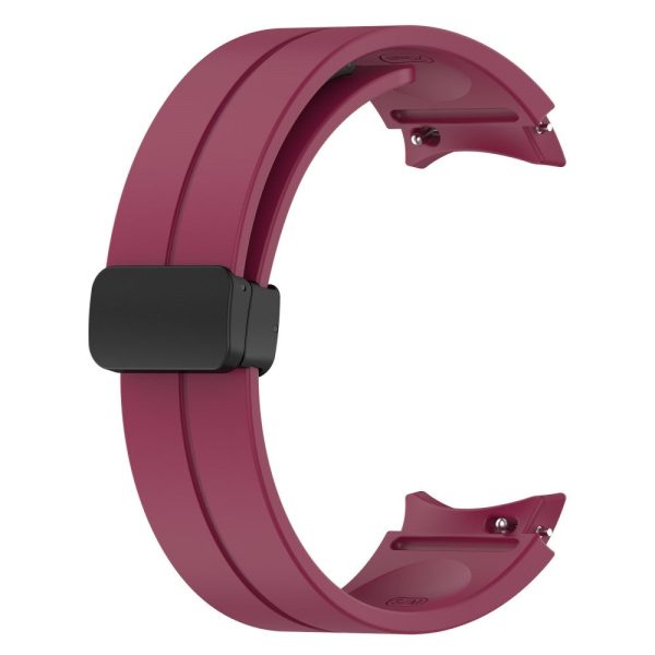 Samsung Galaxy Watch7 40mm Replacement Band Magnetic Folding Black Buckle Silicone Strap - Wine Red on Sale