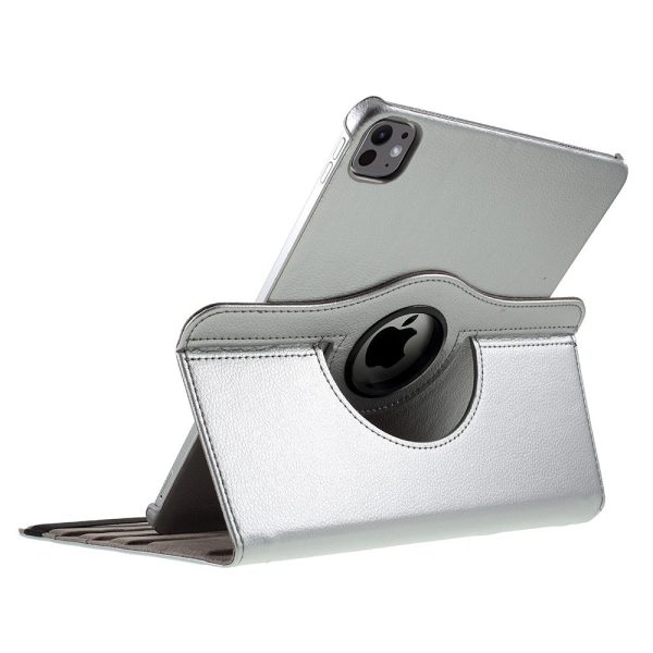 iPad Pro 13 (2024) Case Vegan Leather Tablet Cover 360 Degree Rotating stand  - Silver Hot on Sale