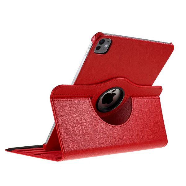 iPad Pro 13 (2024) Case Vegan Leather Tablet Cover 360 Degree Rotating stand  - Red Fashion