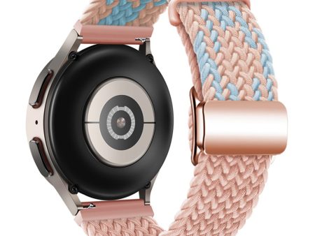 22mm Universal Smartwatch Strap Magnetic Buckle Replacement Woven Wrist Band - Blue+Pink+Pink Rose Gold Buckle For Discount