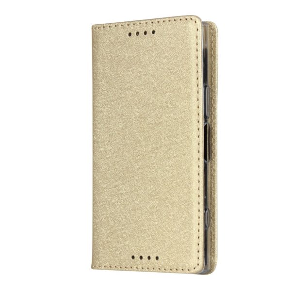 Silk Texture Wallet Stand Mobile Phone Leather Case Cover for Sony Xperia XZ1 Compact - Gold Cheap