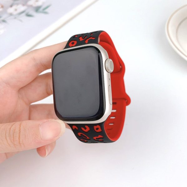 Apple Watch Series 41mm - 40mm - 38mm Leopard Silicone Strap - Black+Red Supply