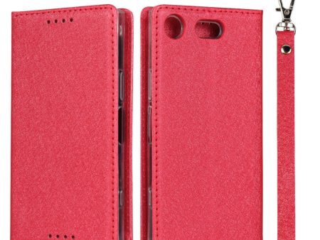 Silk Texture Wallet Stand Mobile Phone Leather Case Cover for Sony Xperia XZ1 Compact - Red Online