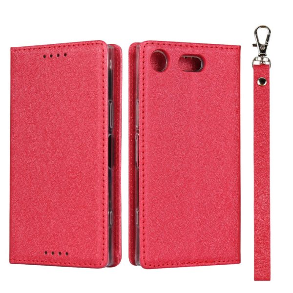 Silk Texture Wallet Stand Mobile Phone Leather Case Cover for Sony Xperia XZ1 Compact - Red Online