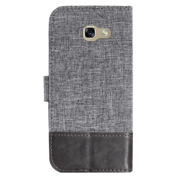 MUXMA Leather Canvas Splicing Stand Mobile Phone Cover Shell for Samsung Galaxy A5 (2017) SM-A520 - Grey Hot on Sale