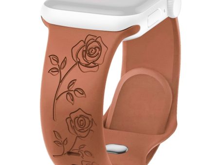 Apple Watch Series 41mm - 40mm - 38mm Rose Engraved Watch Strap Silicone Band - Brown For Cheap