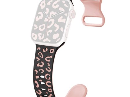 Apple Watch Series 41mm - 40mm - 38mm Leopard Silicone Strap - Black+Pink on Sale