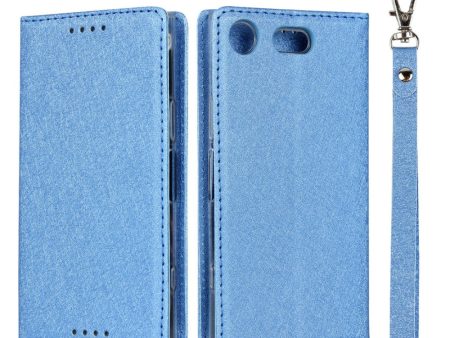 Silk Texture Wallet Stand Mobile Phone Leather Case Cover for Sony Xperia XZ1 Compact - Blue on Sale