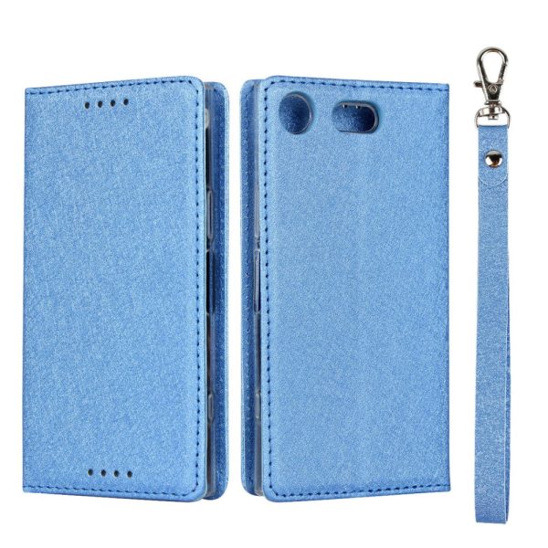 Silk Texture Wallet Stand Mobile Phone Leather Case Cover for Sony Xperia XZ1 Compact - Blue on Sale