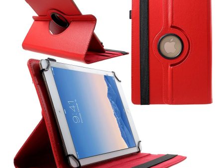 Anti-Drop 360-Degree Swiveling Stand Litchi Texture Universal Leather Protective Case for 9-10 inch Tablet - Red Discount