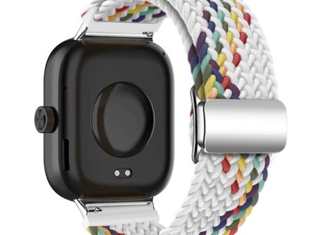 Xiaomi Smart Band 8 Pro   Redmi Watch 4 Loop Strap Magnetic Buckle Woven Watch Band - White+Rainbow Online now